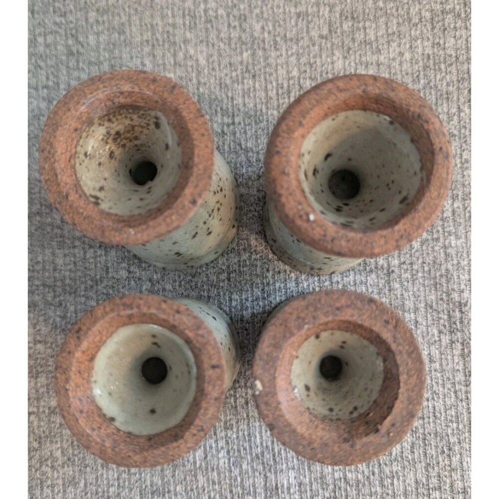 Tall Green/Grey Speckled Stoneware Egg Cups, Set of 4, EUC - Picture 4 of 5